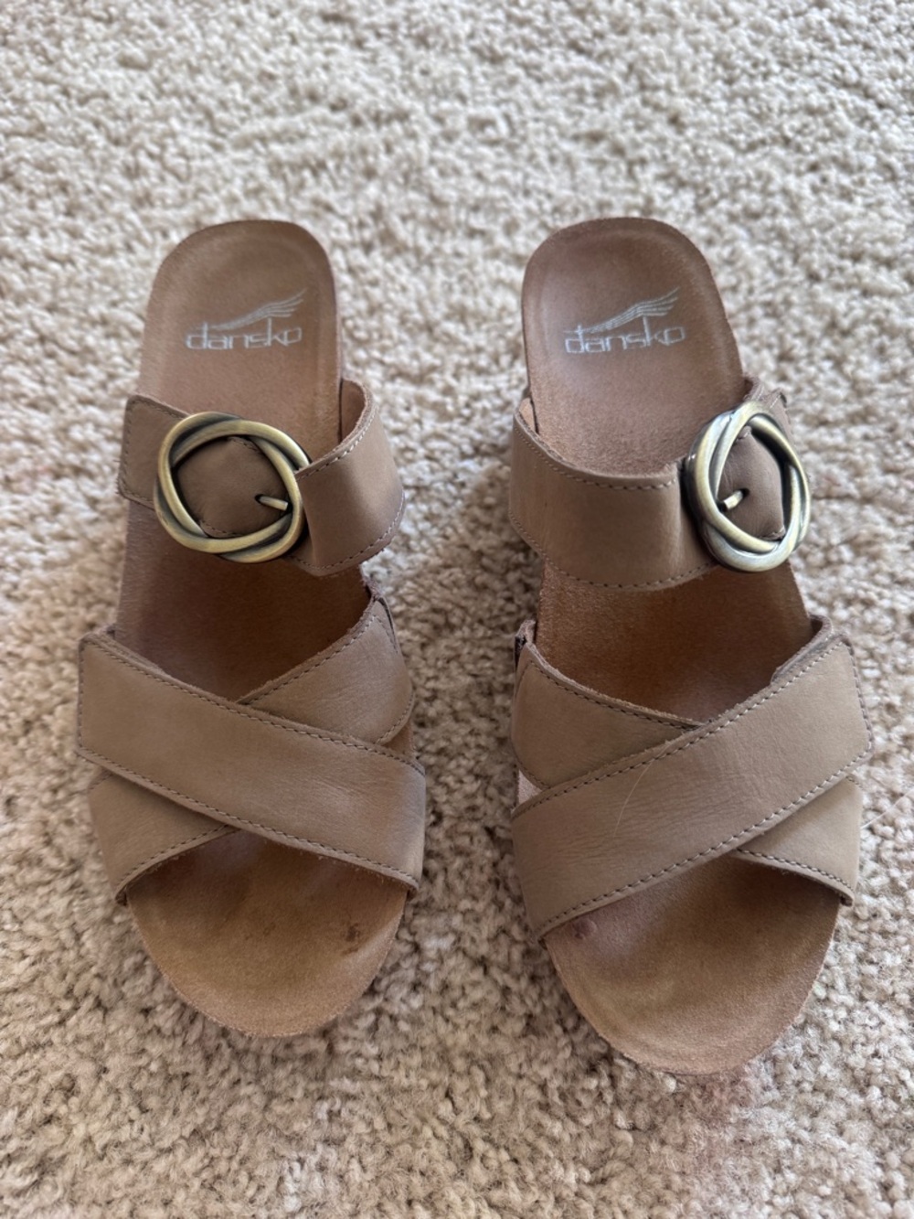 Dansko Tan Leather Buckle Slide Sandals